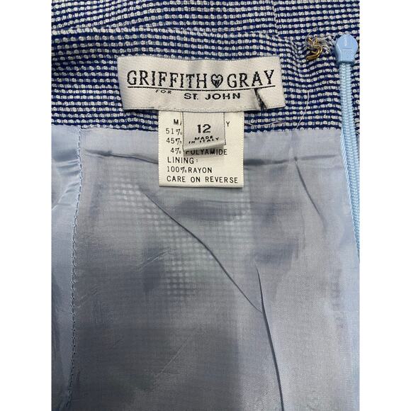 Vintage St. John Griffith Gray Blue White Skirt Suit‎ Wool Blend Italian Sze 12 - Picture 6 of 16